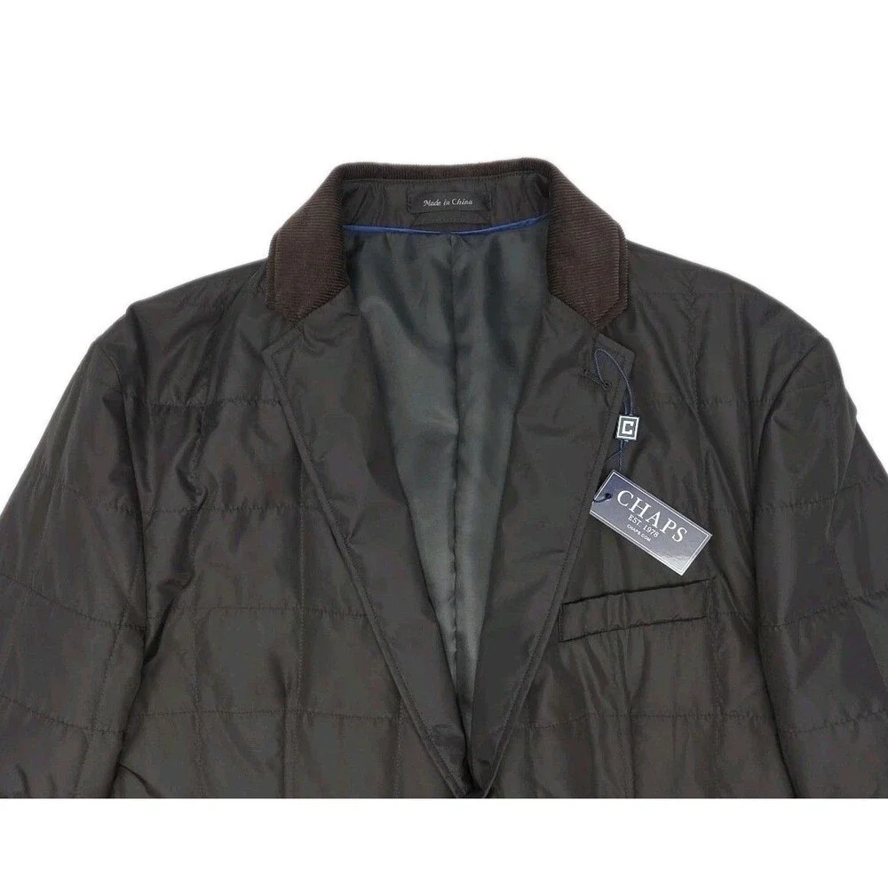 Chaps Coat Jacket Men Sz 44R Quilted Black Brown Coat Corduroy Collar NEW